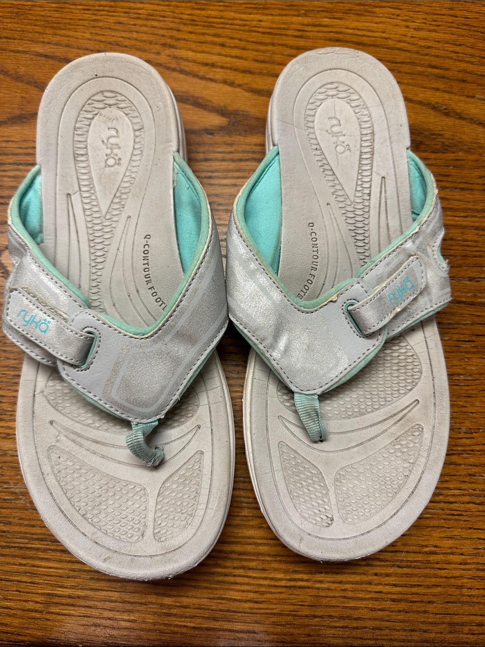 Ryka Mint and Light Gray Comfort Thong Sandals